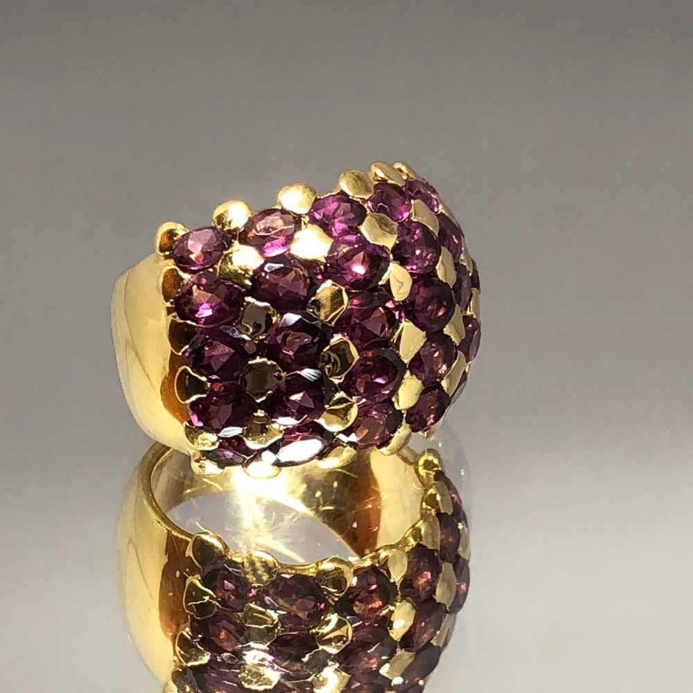 925 Gold Vermeil wide Purple Garnet Band Ring 4.75